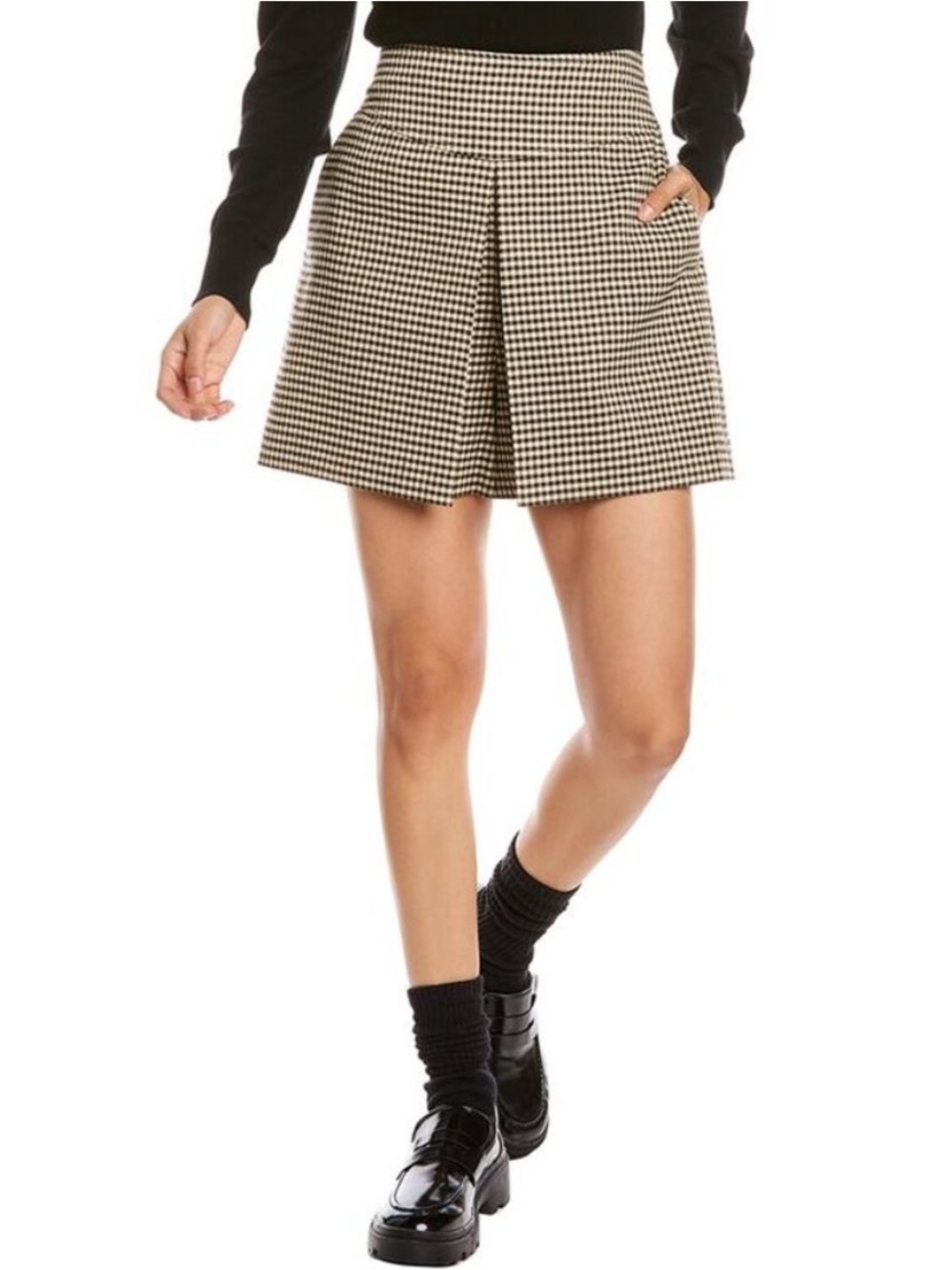 NWT Rebecca Taylor Cream Brown Checkered Gingham Linen Blend Skort- Size 4